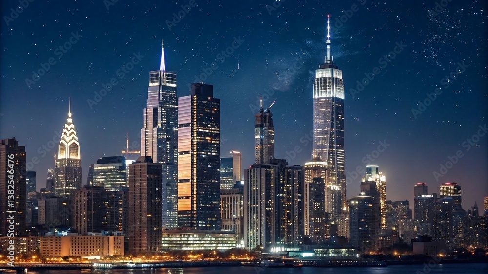 Obraz premium Iconic city skyline at night