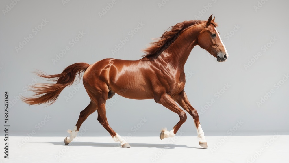 Obraz premium Piebald Horse galloping in isolation against a white background.