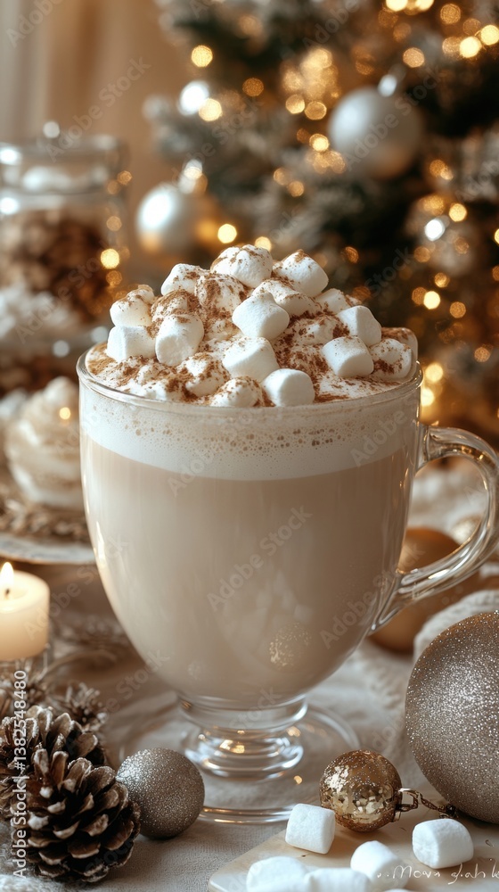 Cup of hot chocolate with marshmallows and a candle Cup of hot chocolate with marshmallows and a candle