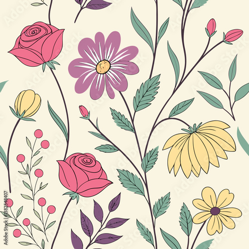 Seamless perfect pattern with small flower motifs in various shades