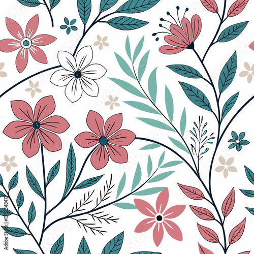 Seamless perfect pattern with small flower motifs in various shades
