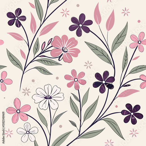 Seamless perfect pattern with small flower motifs in various shades