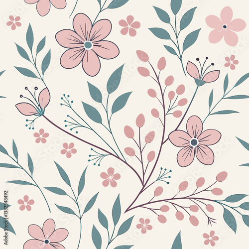 Seamless perfect pattern with small flower motifs in various shades