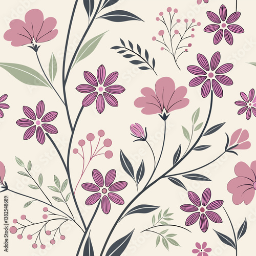 Seamless perfect pattern with small flower motifs in various shades