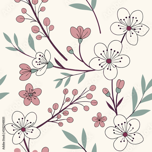 Seamless perfect pattern with small flower motifs in various shades