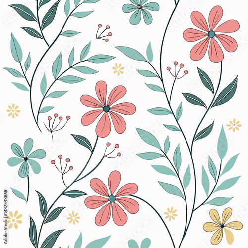 Seamless perfect pattern with small flower motifs in various shades