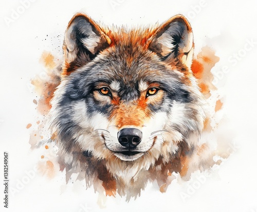 Wallpaper Mural Highly Detailed Watercolor Wolf Head Painting Close-Up with Texture and Expression on White Background Torontodigital.ca