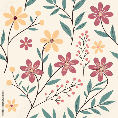 Seamless perfect pattern with small flower motifs in various shades