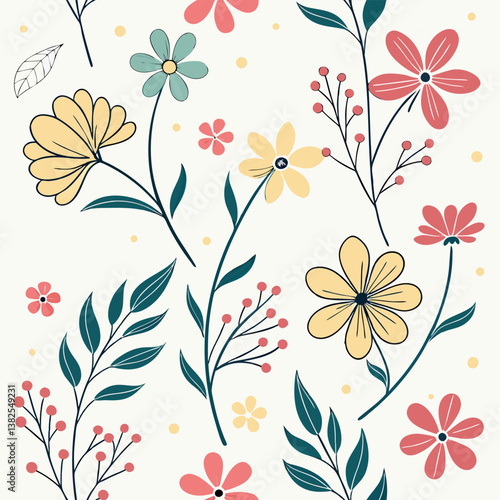 Seamless perfect pattern with small flower motifs in various shades