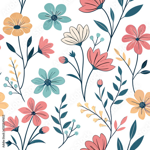 Seamless perfect pattern with small flower motifs in various shades