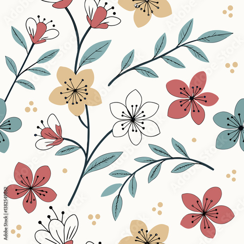 Seamless perfect pattern with small flower motifs in various shades