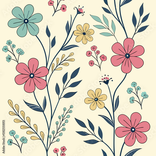 Seamless perfect pattern with small flower motifs in various shades