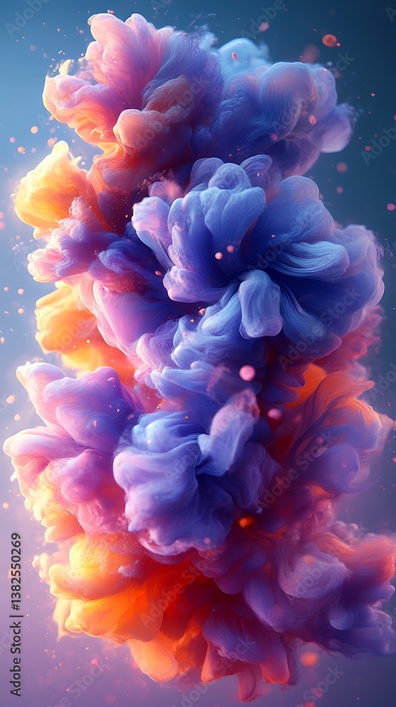 Fototapeta premium Swirling Purple and Orange Cloud on Soft Blue Background