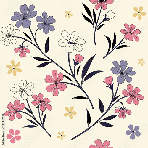 Seamless perfect pattern with small flower motifs in various shades