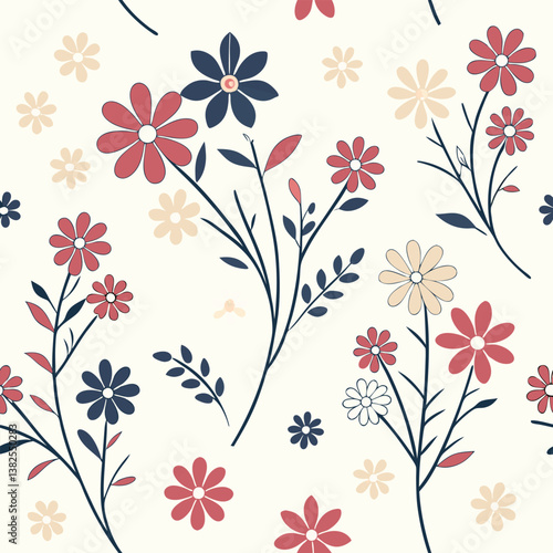 Seamless perfect pattern with small flower motifs in various shades