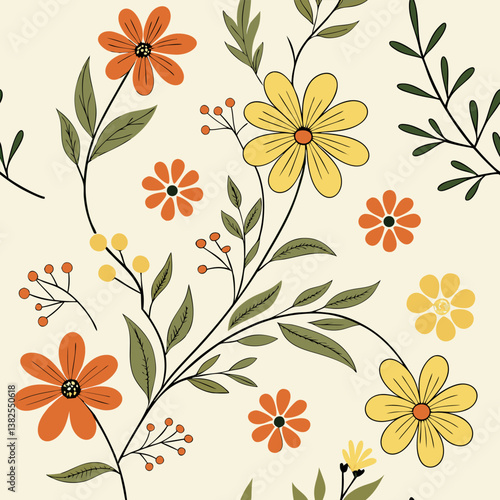Seamless perfect pattern with small flower motifs in various shades
