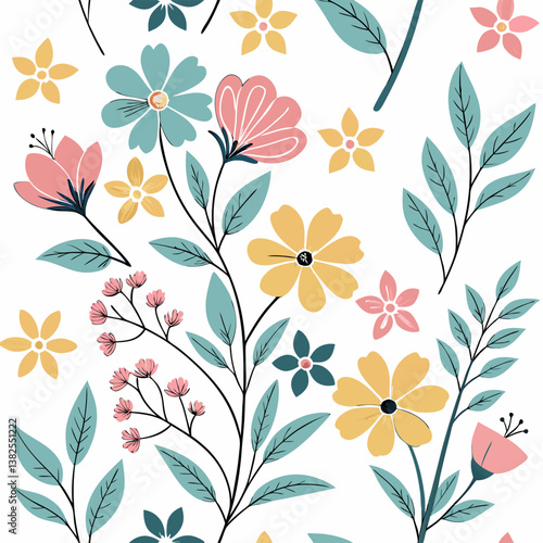 Seamless perfect pattern with small flower motifs in various shades