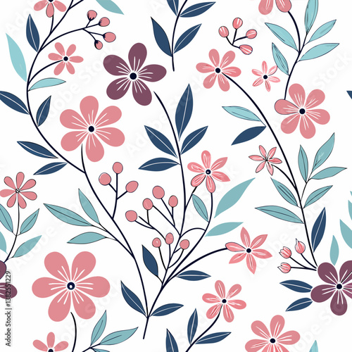 Seamless perfect pattern with small flower motifs in various shades