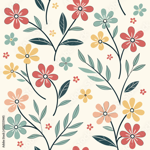 Seamless perfect pattern with small flower motifs in various shades
