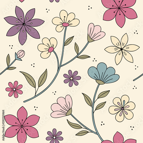 Seamless perfect pattern with small flower motifs in various shades
