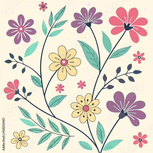 Seamless perfect pattern with small flower motifs in various shades