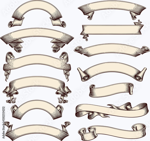 set of banners with ribbons