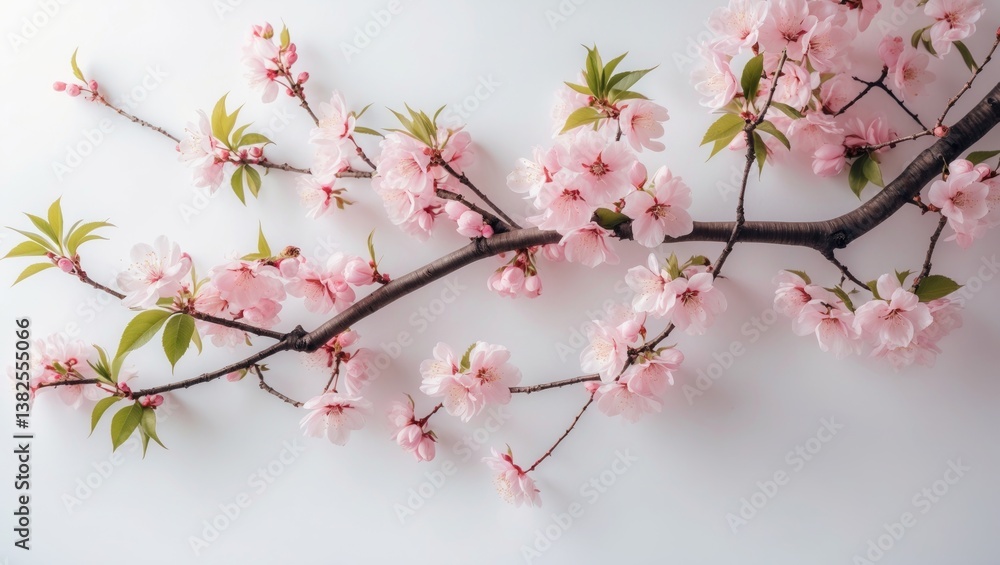 Beautiful cherry blossom flower in full bloom on a branch, isolated on a white background for the spring season. Beautiful cherry blossom flower in full bloom on a branch, isolated on a white background for the spring season.