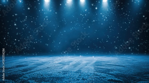 snowy night scene with stage lights