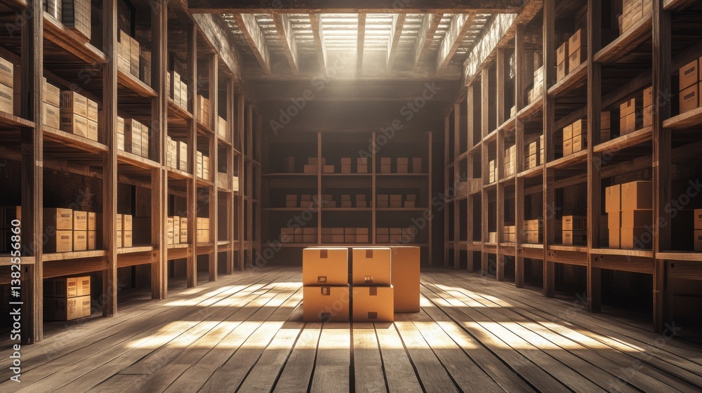 rustic warehouse storage room with cardboard boxes rustic warehouse storage room with cardboard boxes