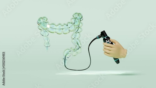 Colonoscopy to find the cause of disease isolated on green background. check digestive, intestine health concept, 3d illustration render, alpha channel