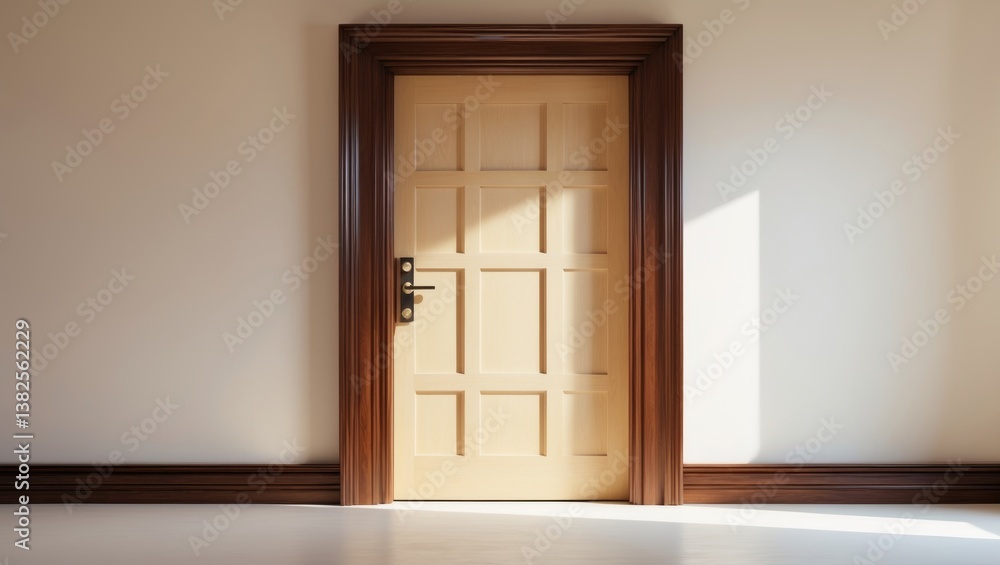 Frontal view of a closed door, set against a white background. Frontal view of a closed door, set against a white background.