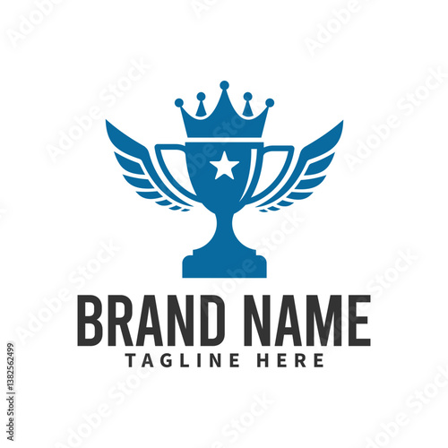 champions trophy logo design with wings of company identity