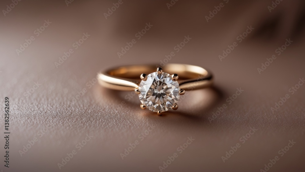 Gold Diamond Engagement Ring on Leather Surface Gold Diamond Engagement Ring on Leather Surface