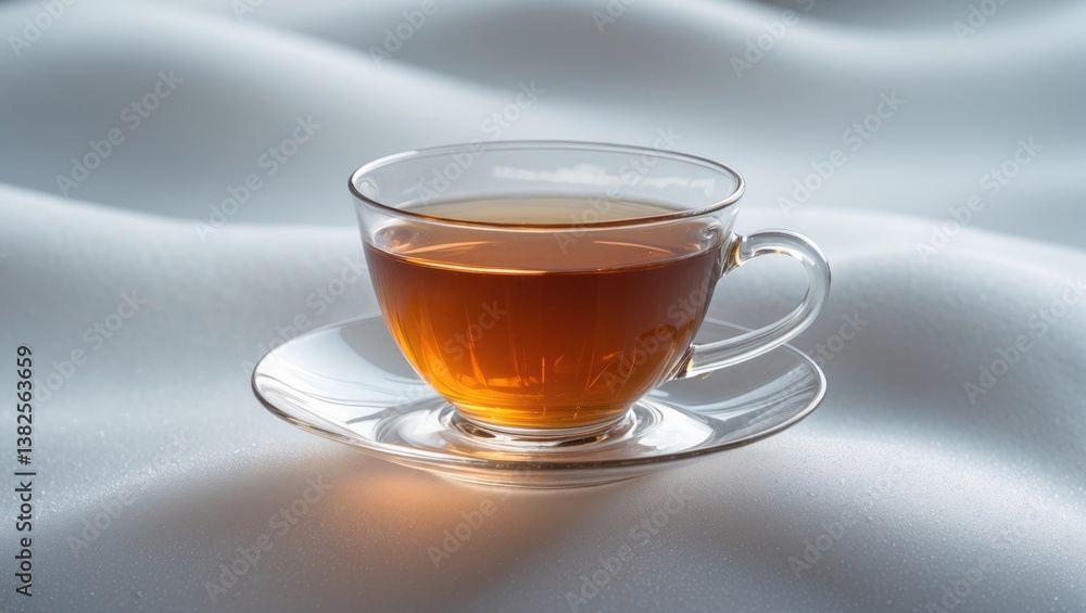 Glass cup with black tea set against a white background. Glass cup with black tea set against a white background.