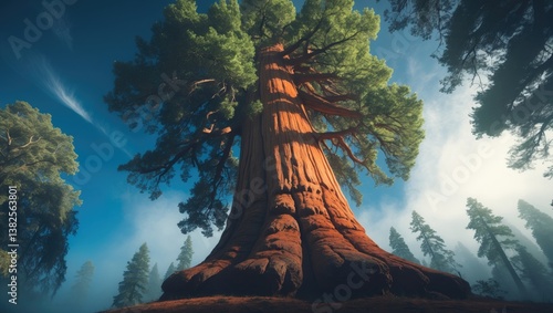 Giant sequoia tree viewed from below.
