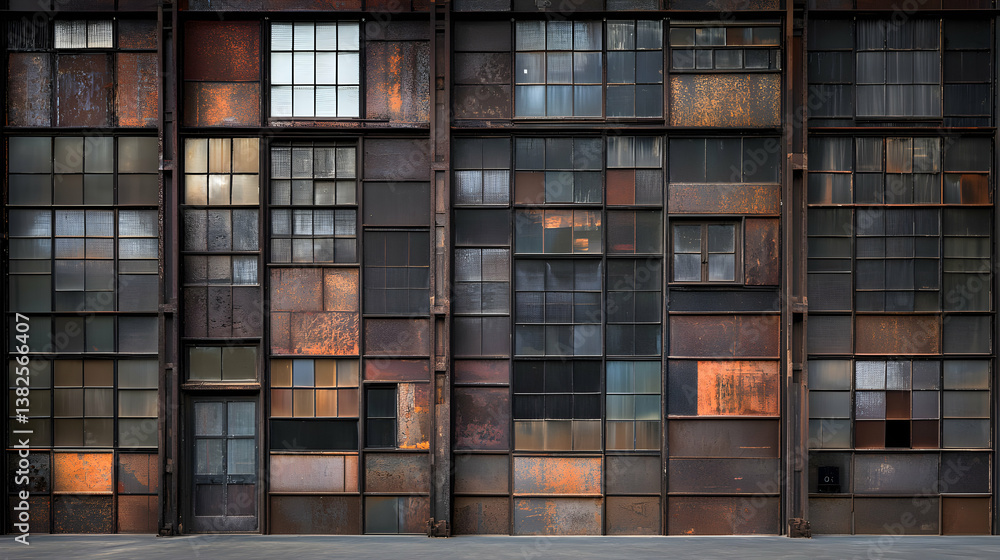 Rusty Metal Wall with Varied Windows Rusty Metal Wall with Varied Windows