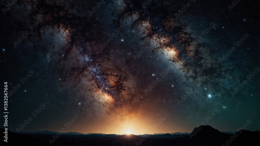 宇宙空間に浮かぶ星雲と大地 宇宙空間に浮かぶ星雲と大地
