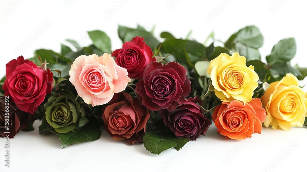 Obraz premium Artistic blend of colorful roses in harmonious arrangement - a stunning visual for Mother's Day digital ads, floral wall art, and elegant greeting card fronts.