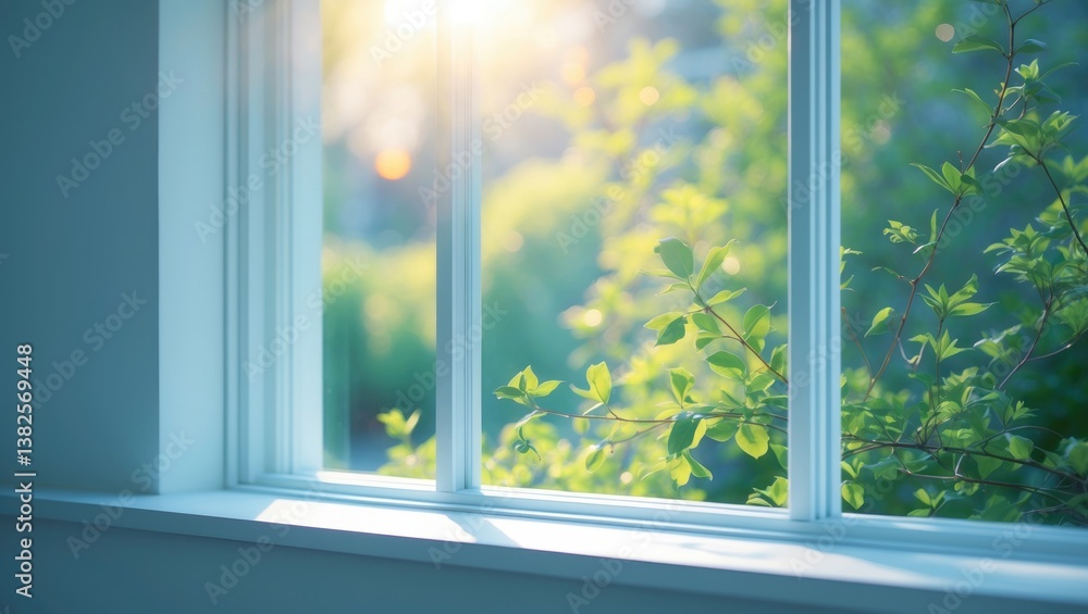 Obraz premium Close-up perspective of a window featuring an unoccupied sill.