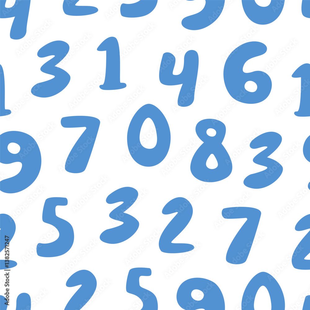 Blue Hand Drawn Numbers Pattern, Abstract White Background Blue Hand Drawn Numbers Pattern, Abstract White Background