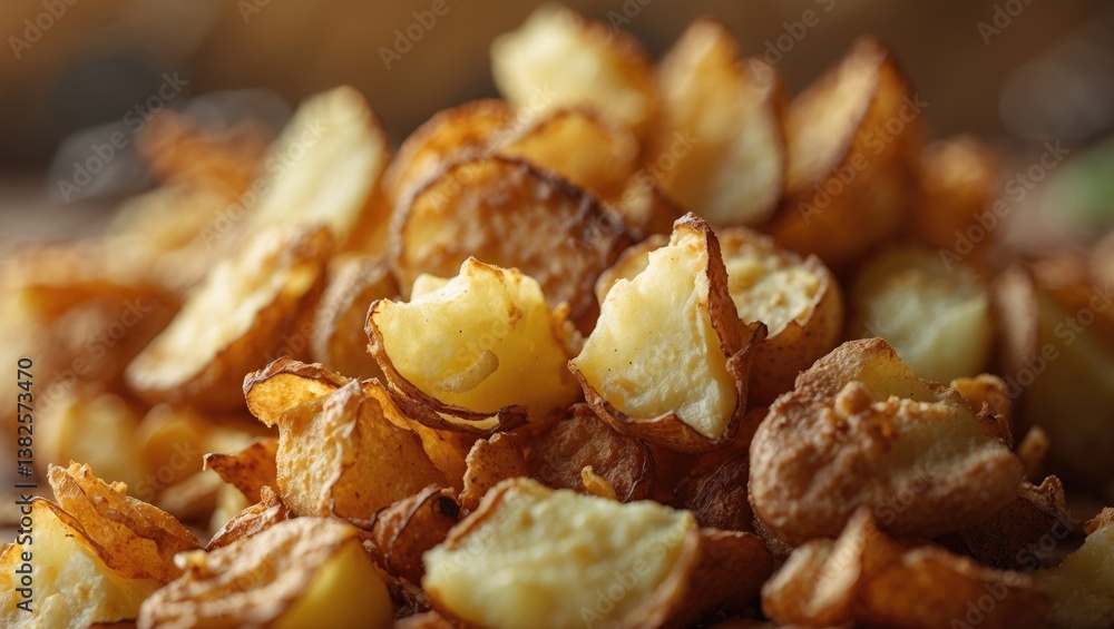 Close-up of Crispy, Golden Fried Potatoes. Close-up of Crispy, Golden Fried Potatoes.