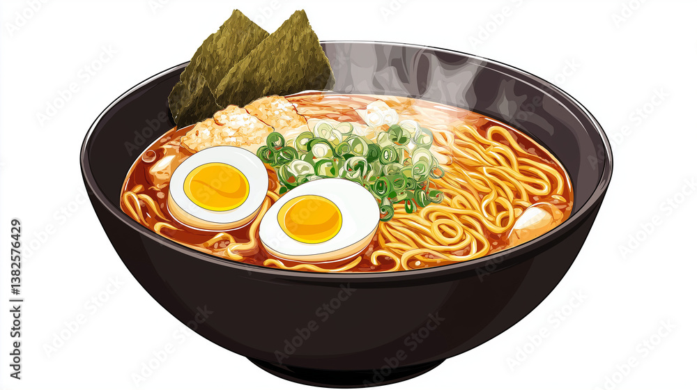 Illustration Realistic a Bowl of Ramen with White Smoke Illustration Realistic a Bowl of Ramen with White Smoke