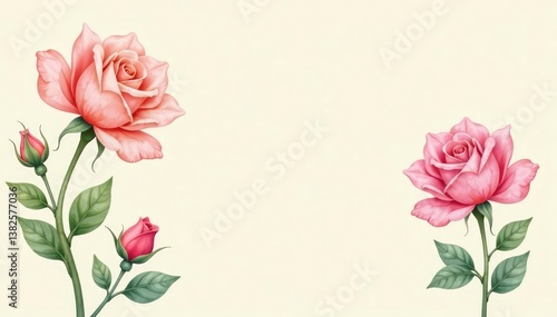 Wallpaper Mural Delicate watercolor rosebuds in pastel hues on a cream background , texture, soft, bud Torontodigital.ca