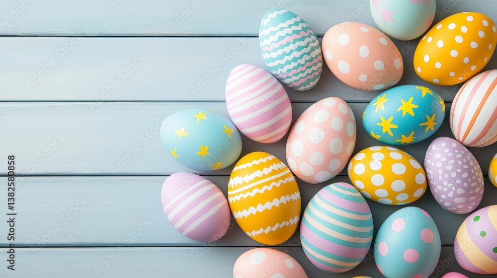 Easter's Day with Easter Eggs on Wooden Surface Easter's Day with Easter Eggs on Wooden Surface
