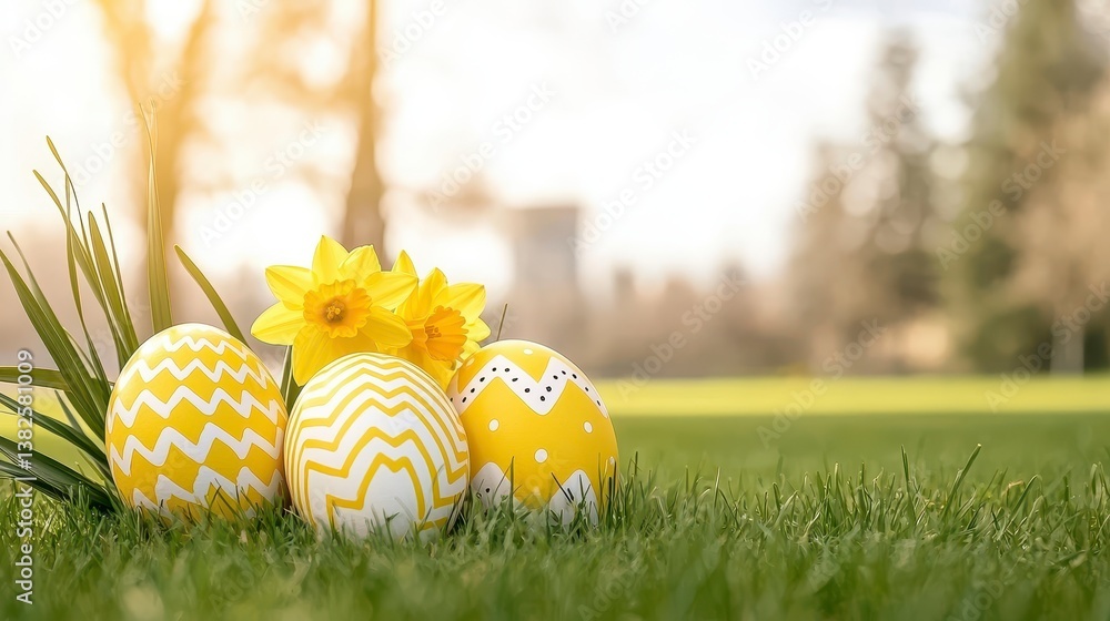 Fototapeta premium Easter's Day with Easter Eggs Springtime Scene