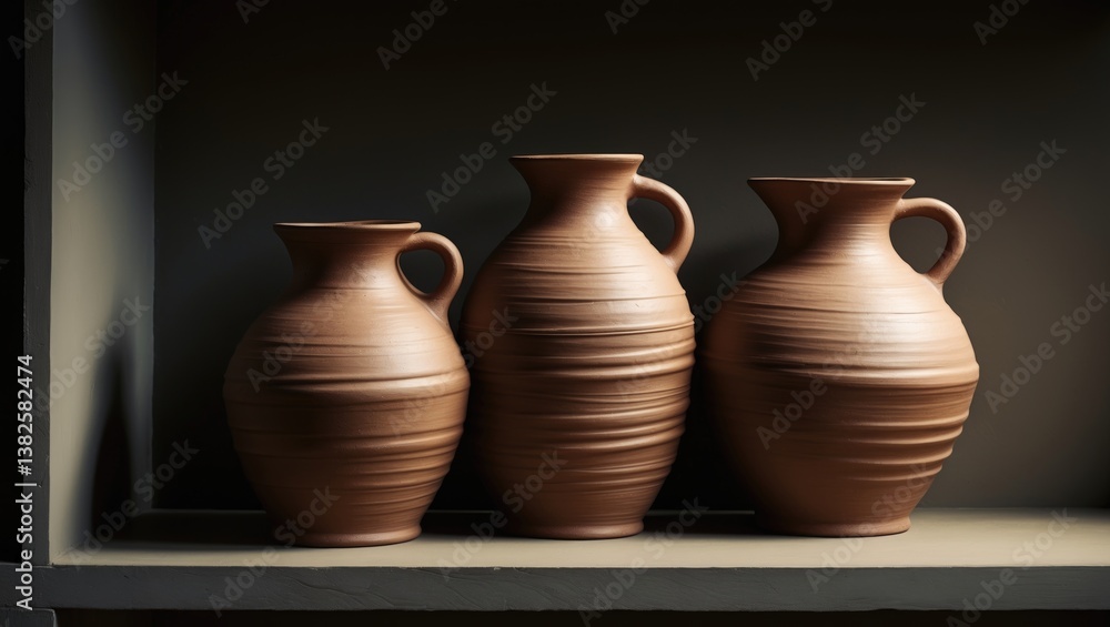 Collection of images featuring unglazed handmade pottery vessels crafted from red clay. Collection of images featuring unglazed handmade pottery vessels crafted from red clay.