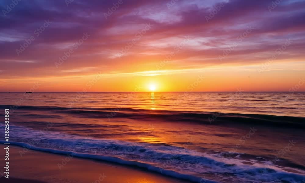 Ocean waves reflecting the vibrant colors of the sunset in a scenic view Ocean waves reflecting the vibrant colors of the sunset in a scenic view