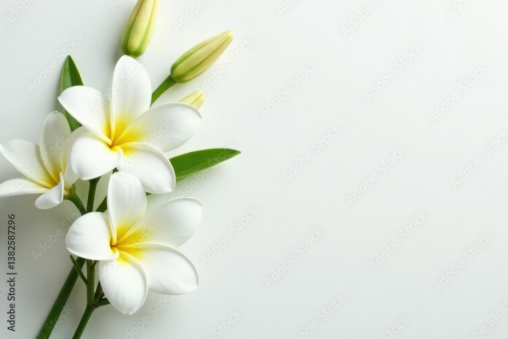 Fototapeta premium Elegant white flower arrangement on pure white backdrop, arrangement, white background, aesthetic
