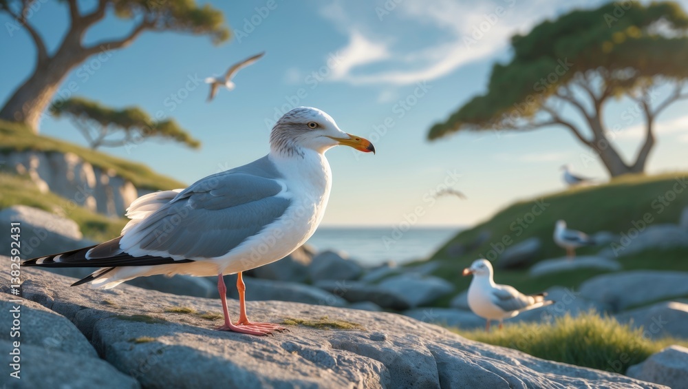 Fototapeta premium Seagulls resting birds, tranquil moment