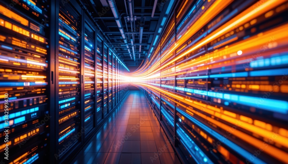 Brightly lit long corridor in a high-tech facility emphasizing modern design and advanced infrastructure Brightly lit long corridor in a high-tech facility emphasizing modern design and advanced infrastructure